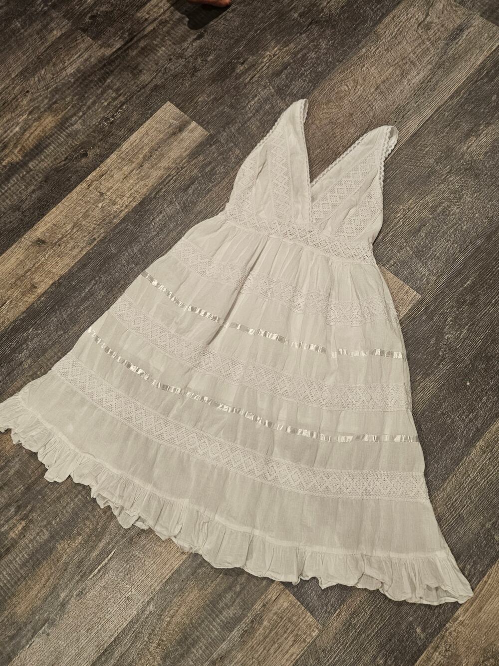 Vibrant white eyelet lace cottage dress small medium coastal romantic whimsy